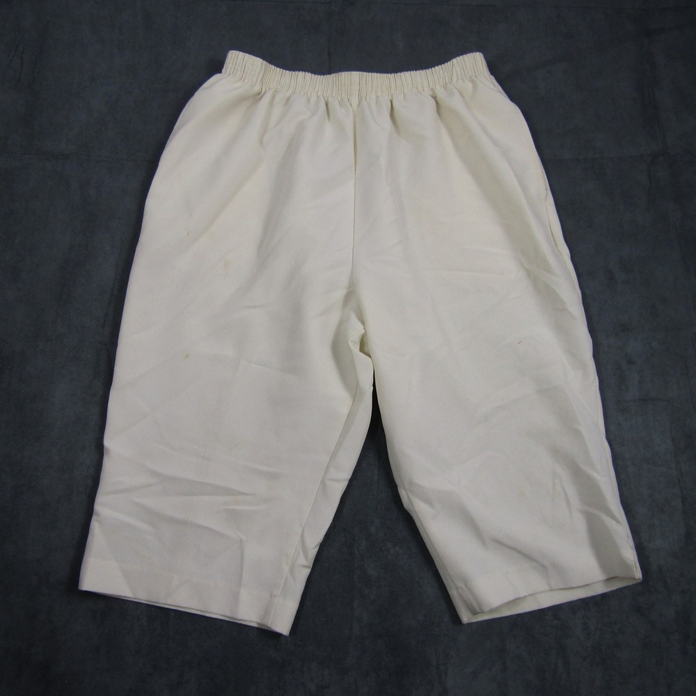 BonWorth Capri Pants Womens L Petite Ivory Elastic Waist Casual Vintage